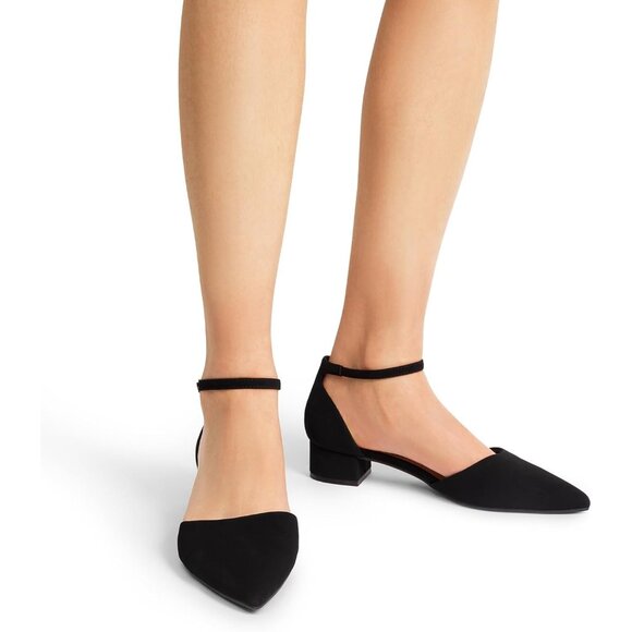 Dream Pairs Women's Black-nubuck Faux Leather Closed Pointed Toe Low Heel Pumps - Picture 6 of 8